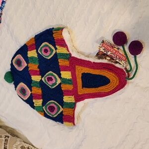 Jenny Krauss Whimsy Hat 100% Wool Sherpa Lined Colorful Handmade in Peru Boho